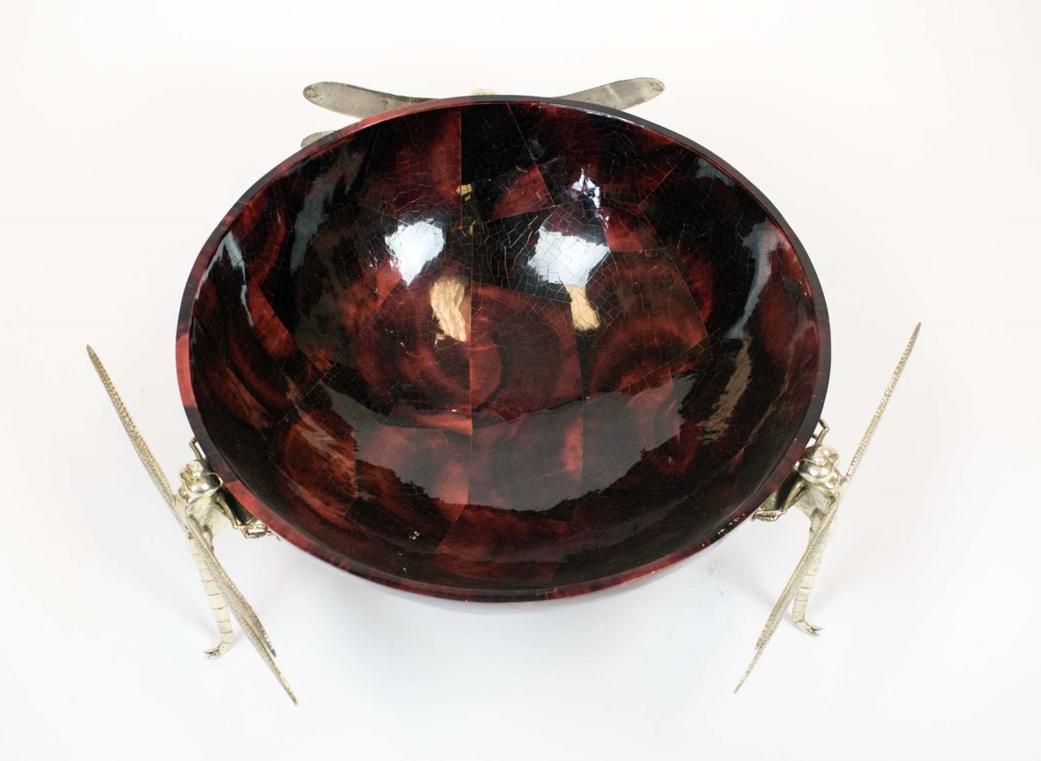 DRAGONFLY BOWL, red and black pen shell bowl with three metal dragonfly supports, 60cm diam x 24cm - Image 2 of 9