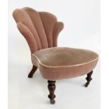 SLIPPER CHAIR, Victorian rosewood with dusty rose velvet upholstered and cloud form back, 54cm W.