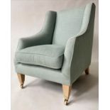ARMCHAIR, Laura Ashley, Howard style duck egg blue cotton weave upholstered with square section
