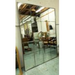 ARCHITECTURAL WALL MIRROR, 204cm x 153cm W, antiqued sixteen panels with star detail.