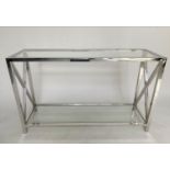 CONSOLE TABLE, contemporary chrome and glass two tier, 130cm x 78cm H x 40cm.