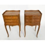 TABLES DE NUIT, a pair, early 20th century French Louis XV style kingwood, each quarter veneered