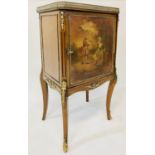 SIDE CABINET, 19th century French, gilt metal mounted with gallery, marble top and Vernis Martin