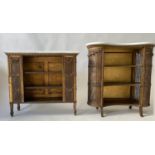 BOOKCASES, two, early 20th century French giltwood and cane rectangular each with white marble, 80cm