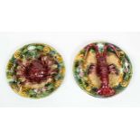 MAJOLICA 'Palissy' style 'crab' and 'lobster' plates, possibly Jose Francisco de Sousa 25.5cm.