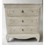 GUSTAVIAN COMMODE, 19th century, traditionally grey painted, with castellated frieze and three