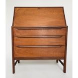 BUREAU, 1960's teak with locking slope above three long drawers, 81cm x 104cm H x 40cm.