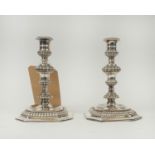 SILVER CANDLESTICKS, a pair, George I style, London 1974, made by Roberts and Dore, gadrooned