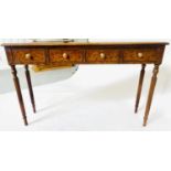HALL TABLE, George III design burr walnut and crossbanded with four short frieze drawers, 126cm x