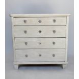 COMMODE, 19th century Gustavian style grey painted and silvered metal mounted with four drawers,