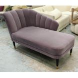 CHAISE LONGUE, 196cm L x 93cm H Art Deco style, with lilac fabric upholstery.