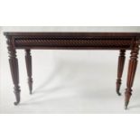 HALL TABLE, William IV figured mahogany, rectangular with scroll twist frieze, re-entrant corners