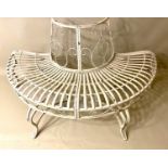 ARCHITECTURAL DEMI LUNE TREE BENCH, Regency style, aged white paint finish, 78cm x 151cm x 75cm.