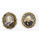 MOURNING BROOCHES, one depiciting the husband, who died in 1856, the other depiciting the wife