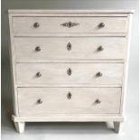 COMMODE, 19th century North European Gustavian style, grey painted with four drawers, 88cm L x