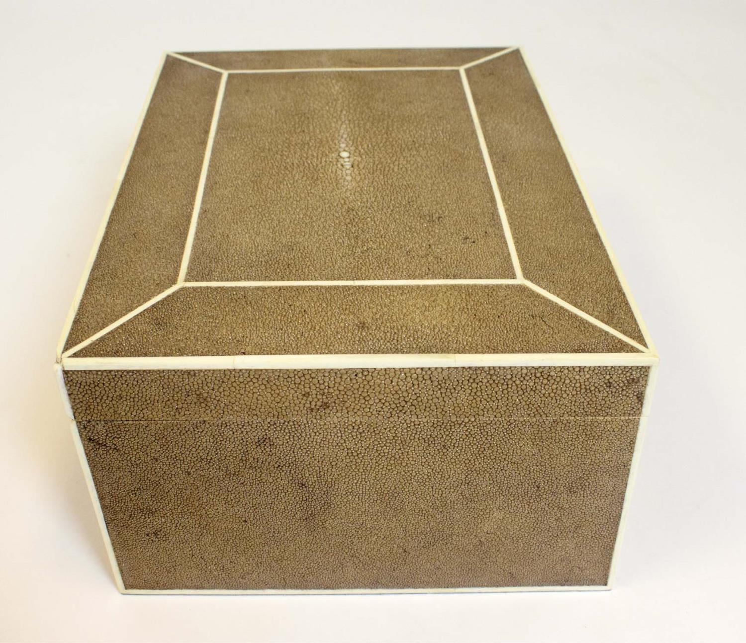 JEWELLERY BOX, Art Deco style, shagreen with bone trim, having fitted removable jewellery tray, 35cm - Image 8 of 12