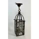 HALL LANTERN, French Art Nouveau design bronze, three light with glass panels, 61cm H excluding
