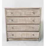 BAMBOO CHEST, rattan framed and cane panelled with four long drawers, 95cm x 46cm x 92cm H.