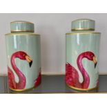 GINGER JARS, a pair, 1950s Italian style, ceramic with flamingo print, 40cm x 20cm x 20cm. (2)