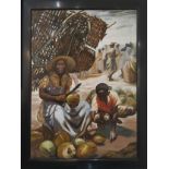 FOLLOWER OF WINSLOW HOMER, 'Market Scene with Coconut Traders', oil on board, 115cm x 80cm, framed.