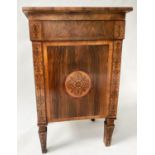 COMMODINO, 19th century Italian walnut with marquetry door, enclosing shelf and drawer, 57cm x