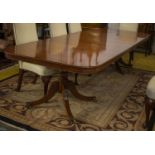 TWIN PEDESTAL DINING TABLE, 75cm H x 123cm W x 183cm L, 305cm extended, Georgian style mahogany,