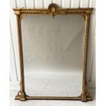 OVERMANTEL MIRROR, 19th century carved giltwood and finely moulded gesso with tablet and shell