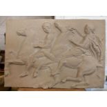 WALL PLAQUE, fibreglass of two horsemen after the Elgin marbles, 141cm W x 98cm H.