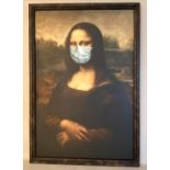 AFTER LEONARDO DA VINCI MONA LISA WITH A MASK, print on Board, framed, 120cm x 80cm.