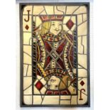 20TH CENTURY SCHOOL 'Jack of Diamonds', stained glass style oil on canvas, 190cm x 124cm, framed.