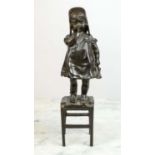 BRONZE, toddler standing on a stool, 29cm H.