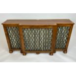 BREAKFRONT RADIATOR COVER/CONSOLE, Regency design mahogany and boxwood inlaid with lattice detail,