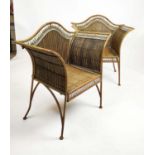 GARDEN ARMCHAIRS, a pair, 1970s Italian style reed and metal, 90cm W. (2)