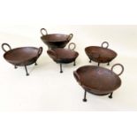 KADI FIRE BOWLS, a set of five, Indian Raj style, various sizes, 51cm diam at largest. (5)