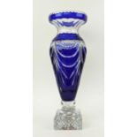 BOHEMIAN GLASS VASE, large size, blue flash cut, of recent manufacture, 49cm H.