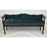 HALL BENCH, Swedish Gustavian design, with upholstered seat cushion, 196cm L x 49cm W x 88cm H.