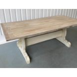 REFECTORY DAIRY TABLE, traditional bleached planked and cleated top, raised on substantial cream