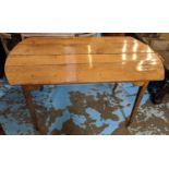 FARMHOUSE TABLE, 19th century French fruitwood with plank top and curved ends, 129cm x 73cm x 71cm