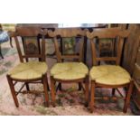 DINING CHAIRS, a set of six, 19th century Continental fruitwood with decorative print splats and