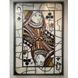 20TH CENTURY SCHOOL 'Queen of Clubs', stained glass style oil on canvas, 190cm x 124cm, framed.