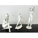KAISER PARIAN WARE FIGURES, two, together with a Goebel blanc de chine figure, largest 33cm. (3)