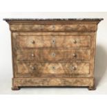 COMMODE, 19th French Louis Philippe faded mahogany with five long drawers, St Anne's marble top