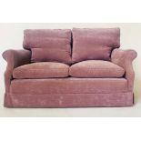 SOFA, Howard style lilac velvet upholstered with feather filled cushions and scroll arms, 146cm W.