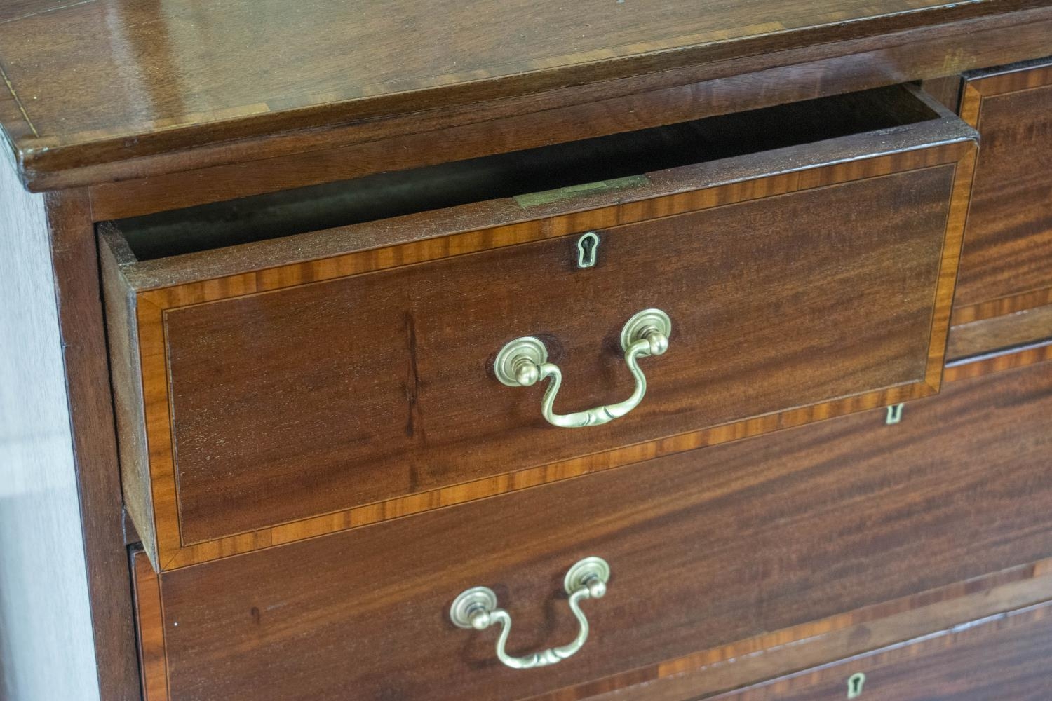 CHEST, Georgian revival mahogany and satinwood banded, circa 1900, of four drawers, 80cm H x 91cm - Image 3 of 3