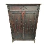 FAUX BAMBOO CUPBOARD, 19th century French, single frieze drawer above two panel doors enclosing