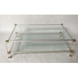 LOW TABLE, 1970s Lucite, gilt and chromed frame rectangular with undertier, 128cm x 78cm x 40cm H.