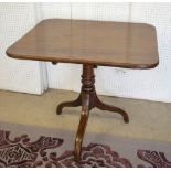 WINE TABLE, George III mahogany rounded square tilting with down swept tripod, 84cm x 84cm x 71cm H.