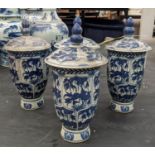 JARS WITH COVERS, a set of four, Chinese export style, blue and white ceramic, 32cm H. (4)