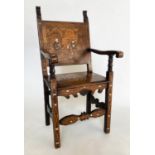 ITALIAN ARMCHAIR, 19th century Italian walnut, maple and bone inlay of joined construction, 52cm W.