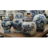 VESSELS WITH COVERS, a set of four, various, Chinese export style, blue and white ceramic, 39cm H at